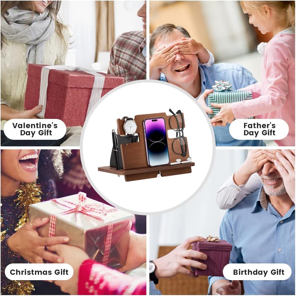 Geschenke für Männer Weihnachten Holz Telefon Dockingstation Uhren Schlüssel Geldbörsenständer Männe