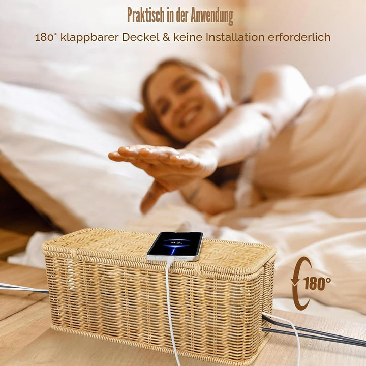 Rattan-Kordelkorb, Kabelkasten-Organizer Box, Atmungsaktiv für USB-Hubs und Heimgebrauch