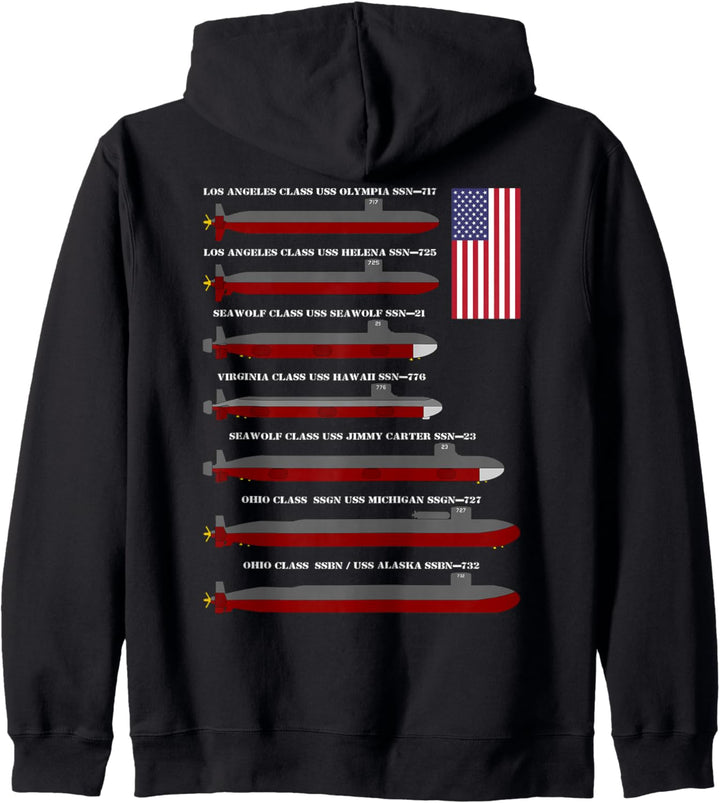 Amerikanische Nuklear-U-Boote Infografik Diagramme USA Kapuzenjacke