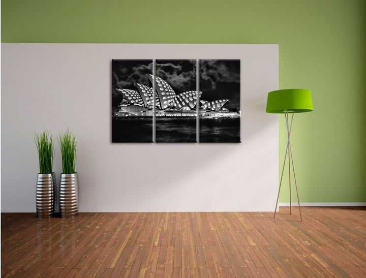 Pixxprint Sydney Opera House bei Nacht als Leinwandbild/Grösse: 3 Teilig (120x80) cm/Wandbild/Kunstd