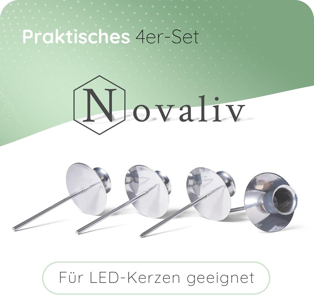 Novaliv 4er-Set Kerzenteller Adventskranz Kerzenpin SILBER Kerzenständer für Stabkerzen Kerzenpick K