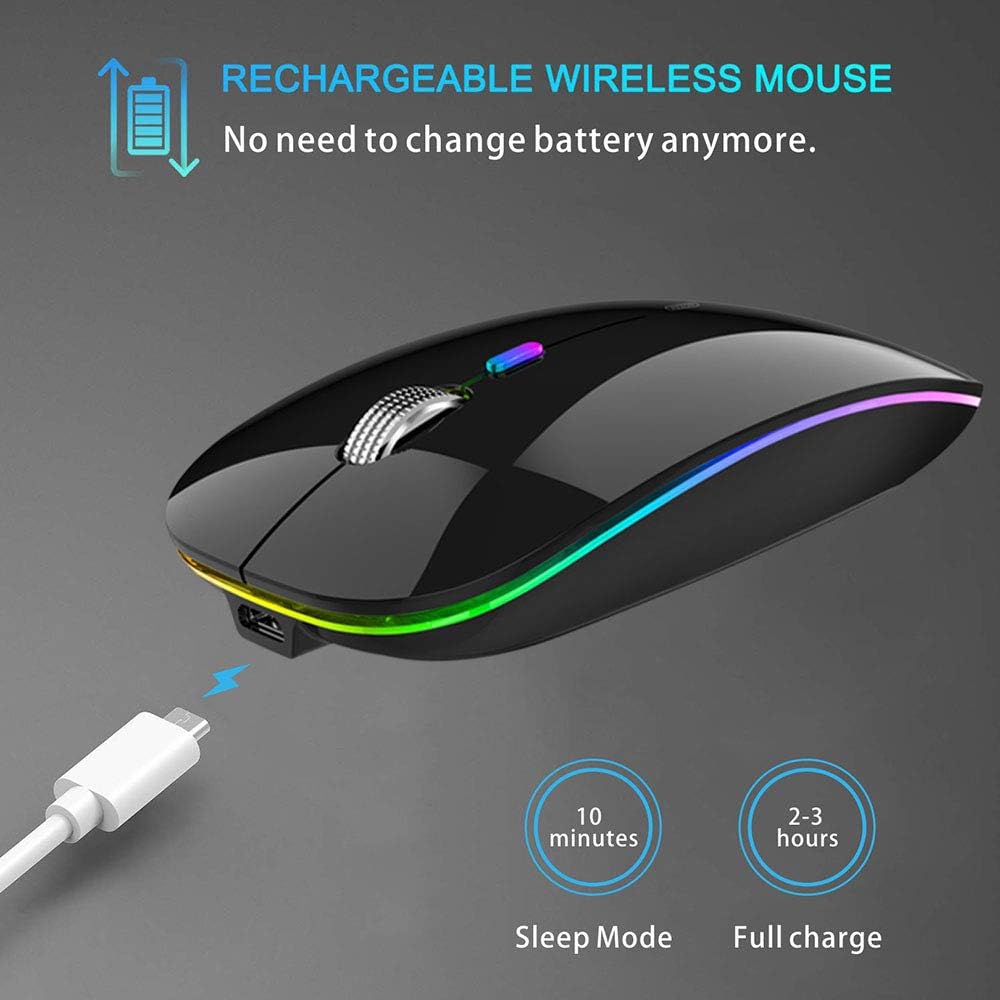 Uiosmuph Bluetooth Maus Kabellose, LED Funkmaus wiederaufladbar Leise Wireless Mouse 2.4GHz Kabellos