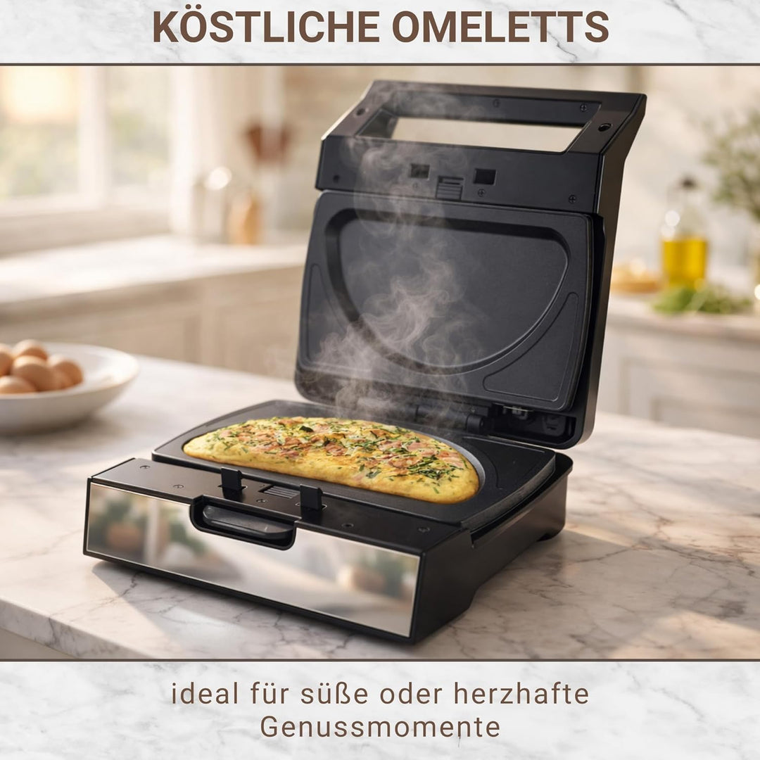 Syntrox Omelette Maker mit Wechselplatten, Edelstahl, schnelles Aufheizen, Antihaftbeschichtet, vers