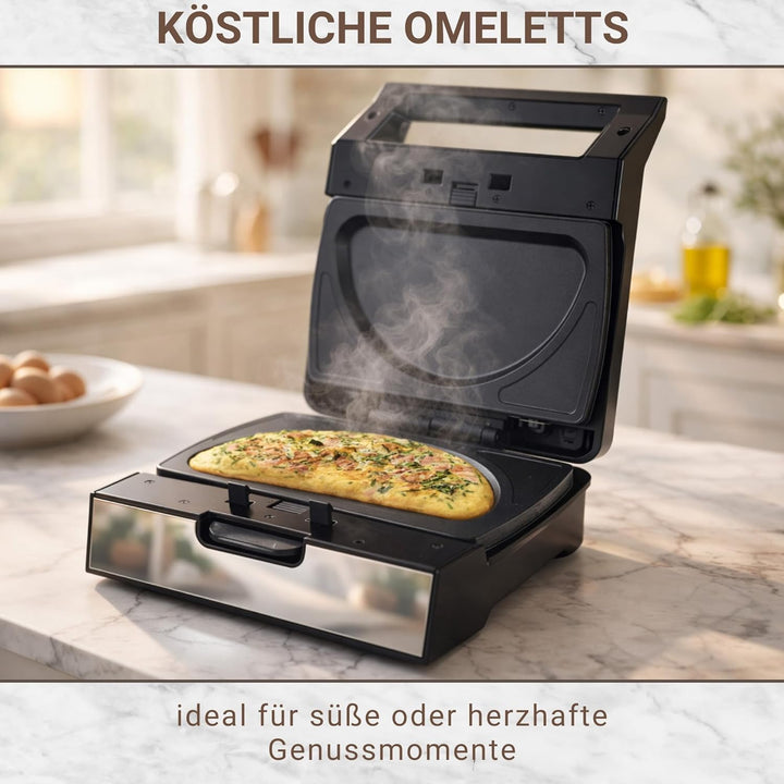 Syntrox Omelette Maker mit Wechselplatten, Edelstahl, schnelles Aufheizen, Antihaftbeschichtet, vers