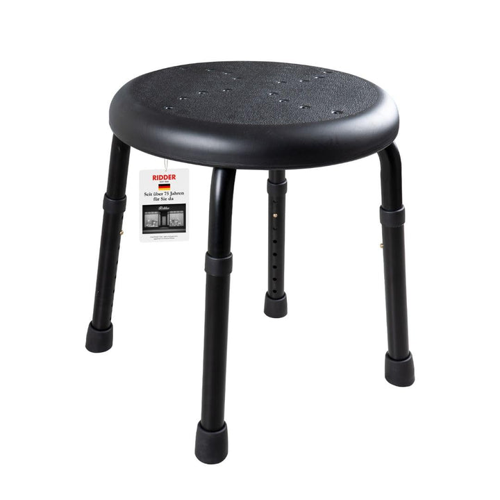 RIDDER – Bad-Hocker Go, Ø 50x34,9-52,5cm, schwarz, Aluminium/PE/TPR | Höhenverstellbarer Duschhocker
