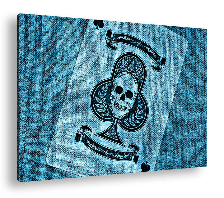 deyoli Spielkarte Ass Kreuz Format 80x60 Effekt: Monocrome Blau als Leinwandbild, Motiv fertig gerah