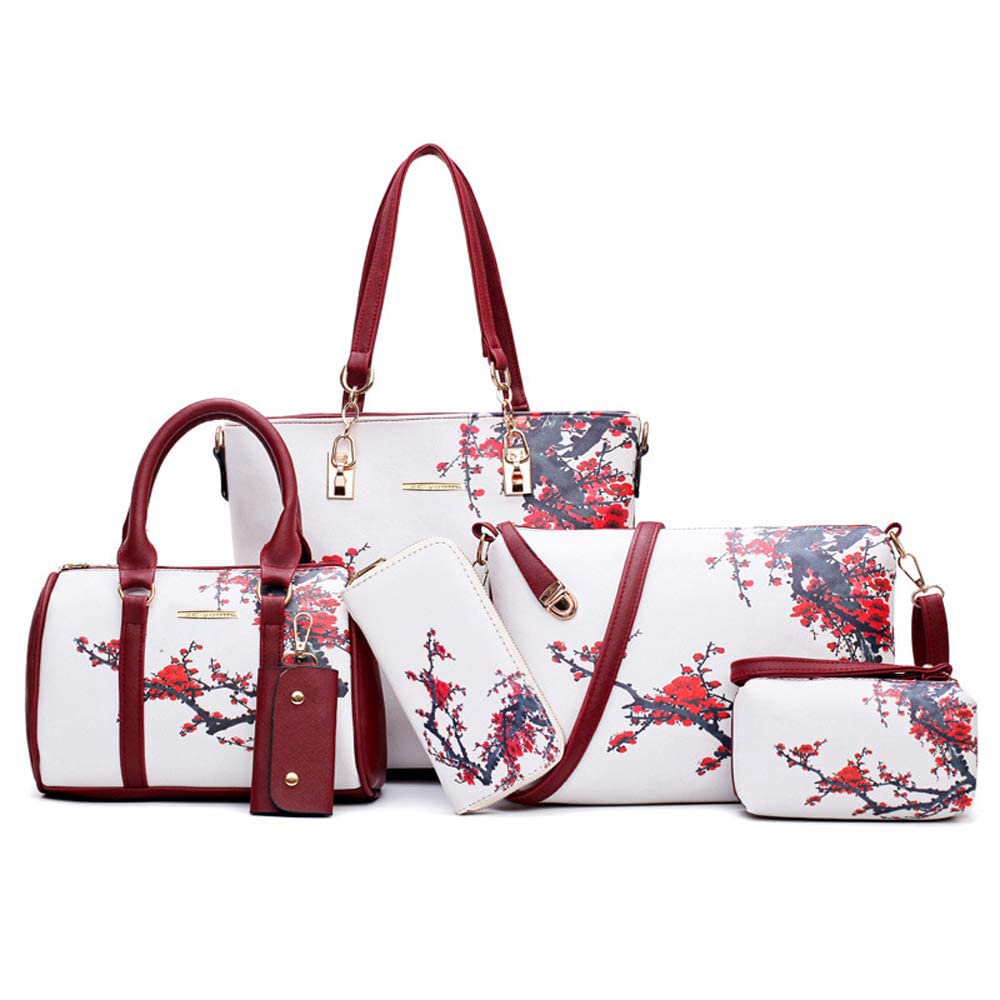 2E-youth Damen Set Tote Handtasche Umhängetasche Geldbörse 1e Weiss & Rot, 1e Weiss & Rot