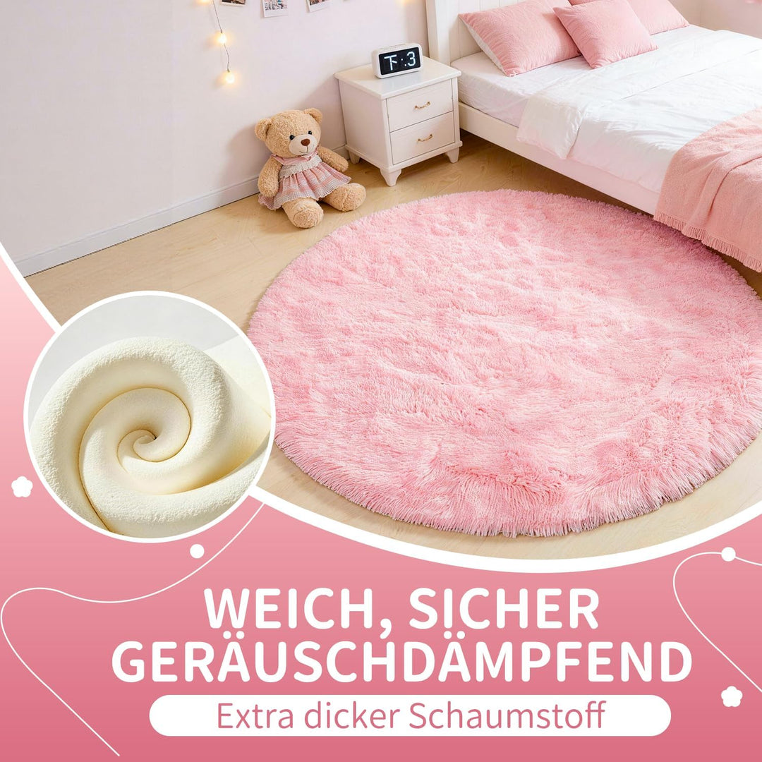 VOFUSHON Schlafzimmer Shaggy Plüsch runden Teppich Bunte Batik Faux Flauschiger Samt Moderne Innente