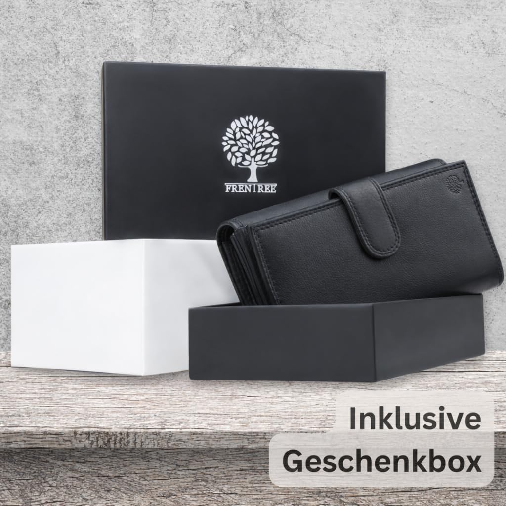 Frentree® Damen Geldbörse aus echtem Nappaleder, grosses Leder Portemonnaie mit RFID-Schutz, weiches