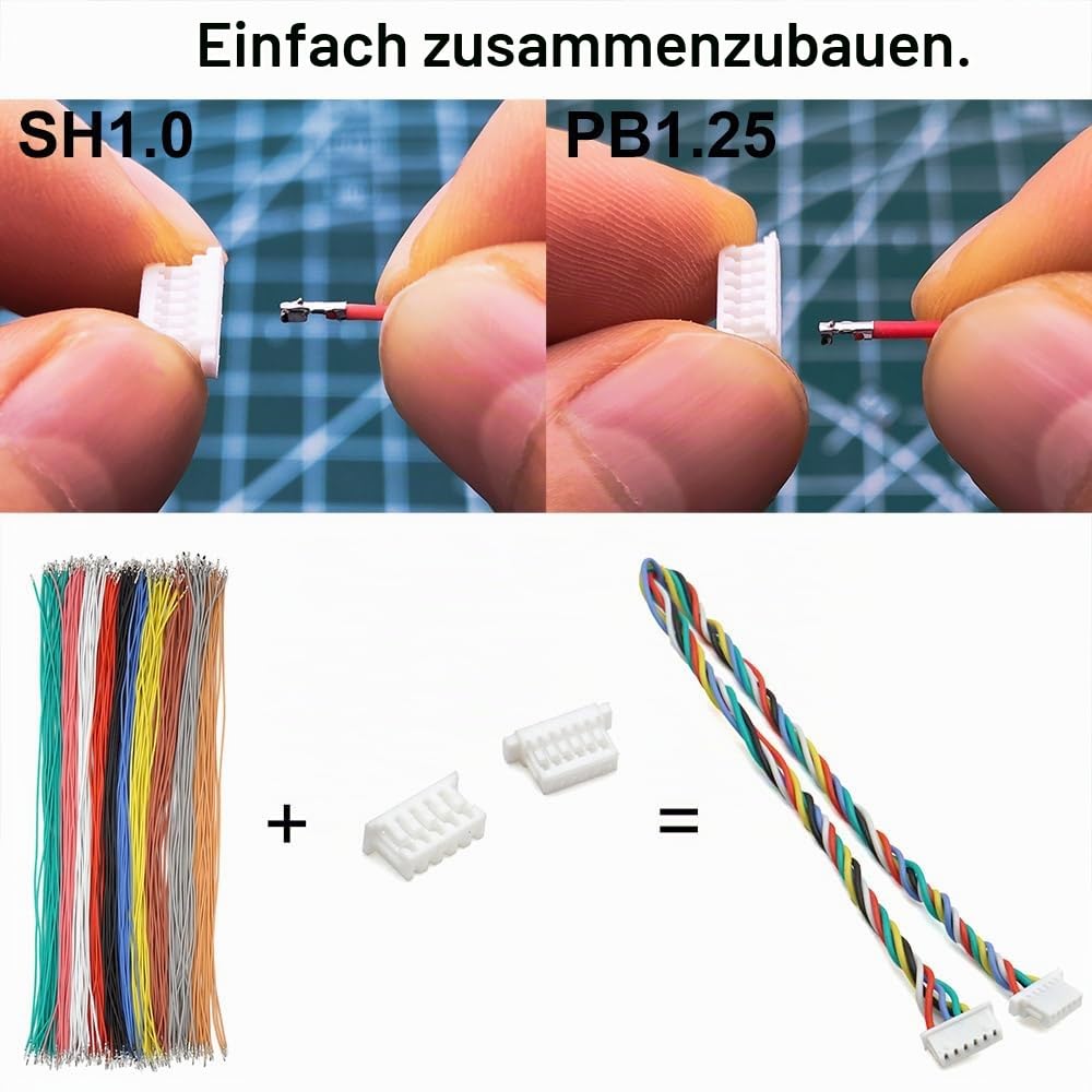 SH1.0 auf PB1.25 vorgecrimptes Kabel und Stecker-Set, kompatibel mit JST SH 1,0 mm Molex PicoBlade 1