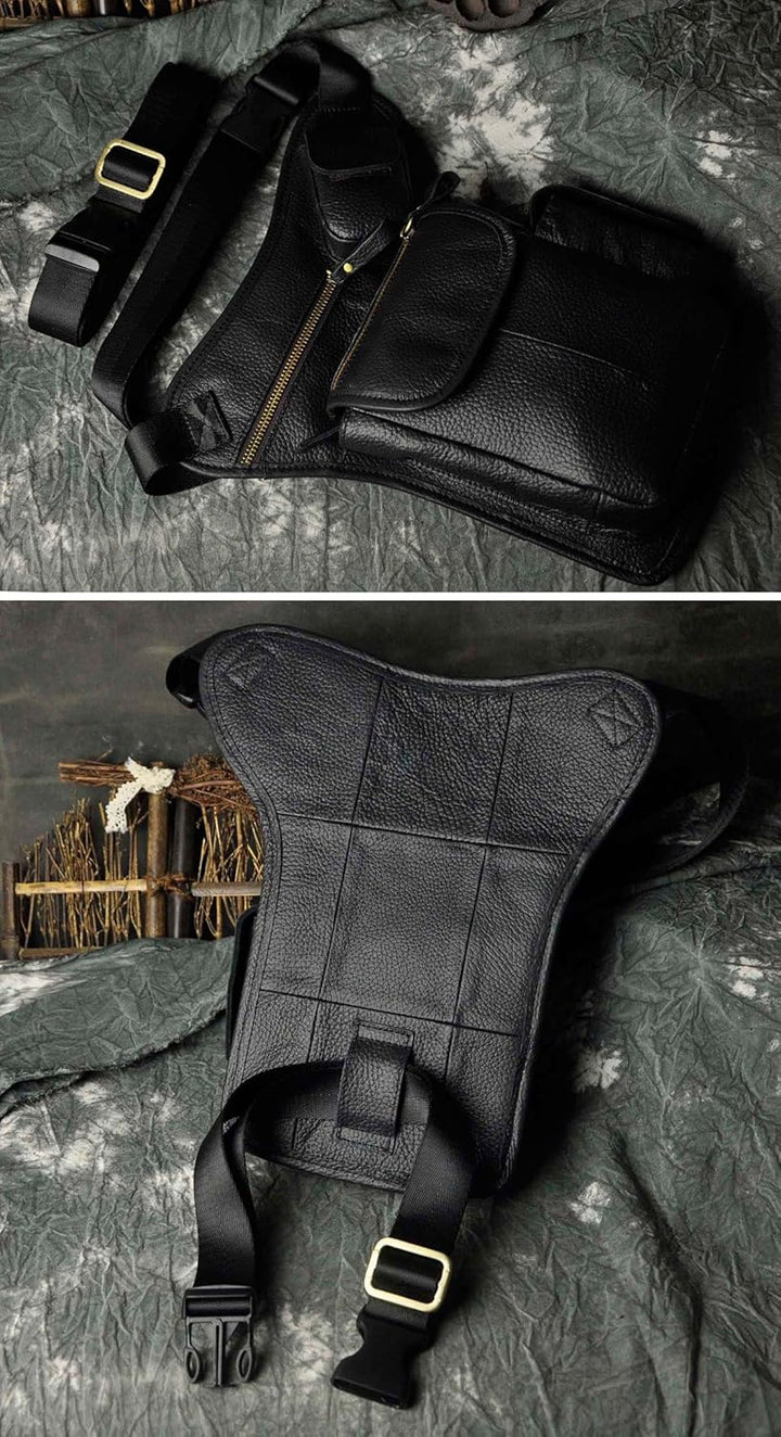 Le'aokuu Herren Echtes Leder Tasche Beinbeutel Beintasche Aussenbeintasche Hüfttasche Drop Leg Thigh