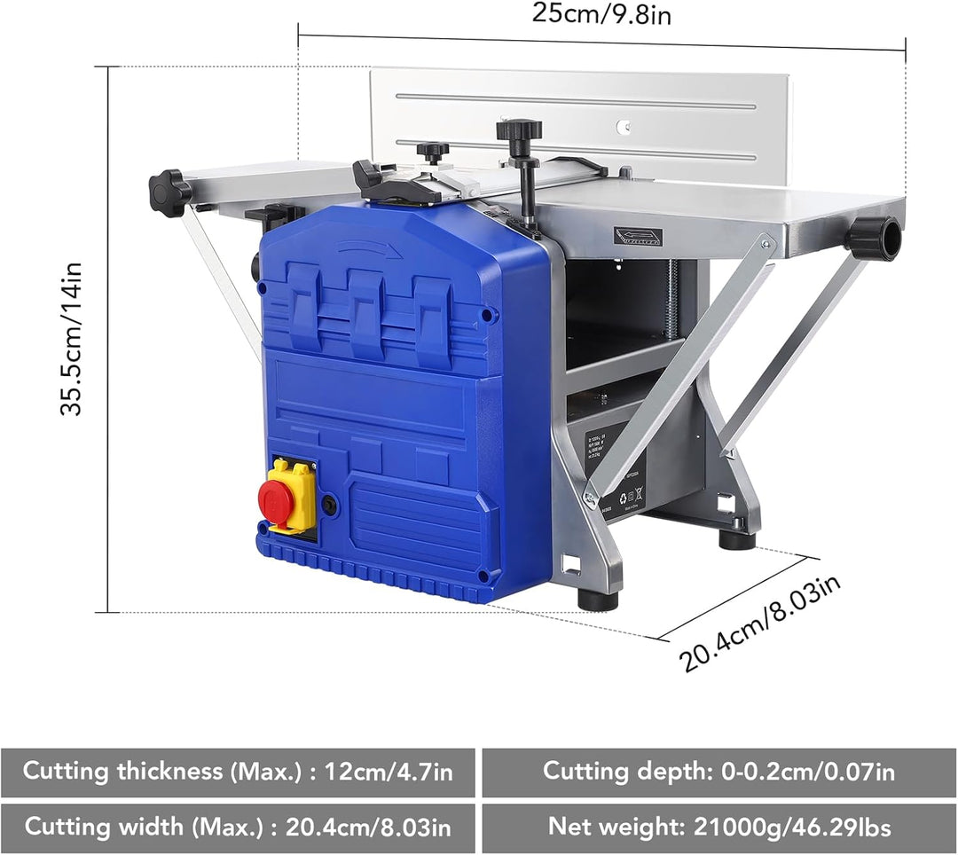 Garvee Elektrischer Dickenhobel 1250 W, Tischhobel Für Hart- & Weichholz | 8000 U/min Leistung, 20 c