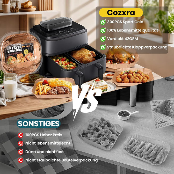 300 Stück Airfryer Backpapier für Philips Dual Basket Airfryer 3000 Series 9L(6L/3L), 5000 Series 9L