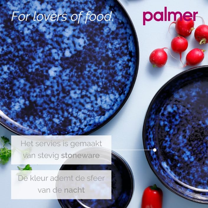palmer Bama Blue Teller flach - 2er-Set - Steinzeug - Ø 21 cm - Hochglanz, moderne Ausstrahlung, für