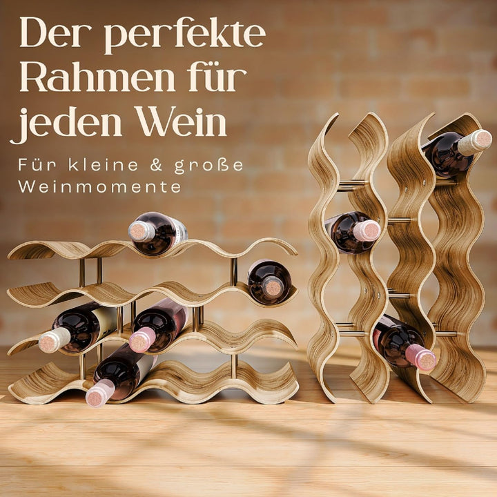 Dreiklang - be smart Weinregal Flaschenregal aus Holz für 14 Flaschen, stabil, Freistehend, modern,
