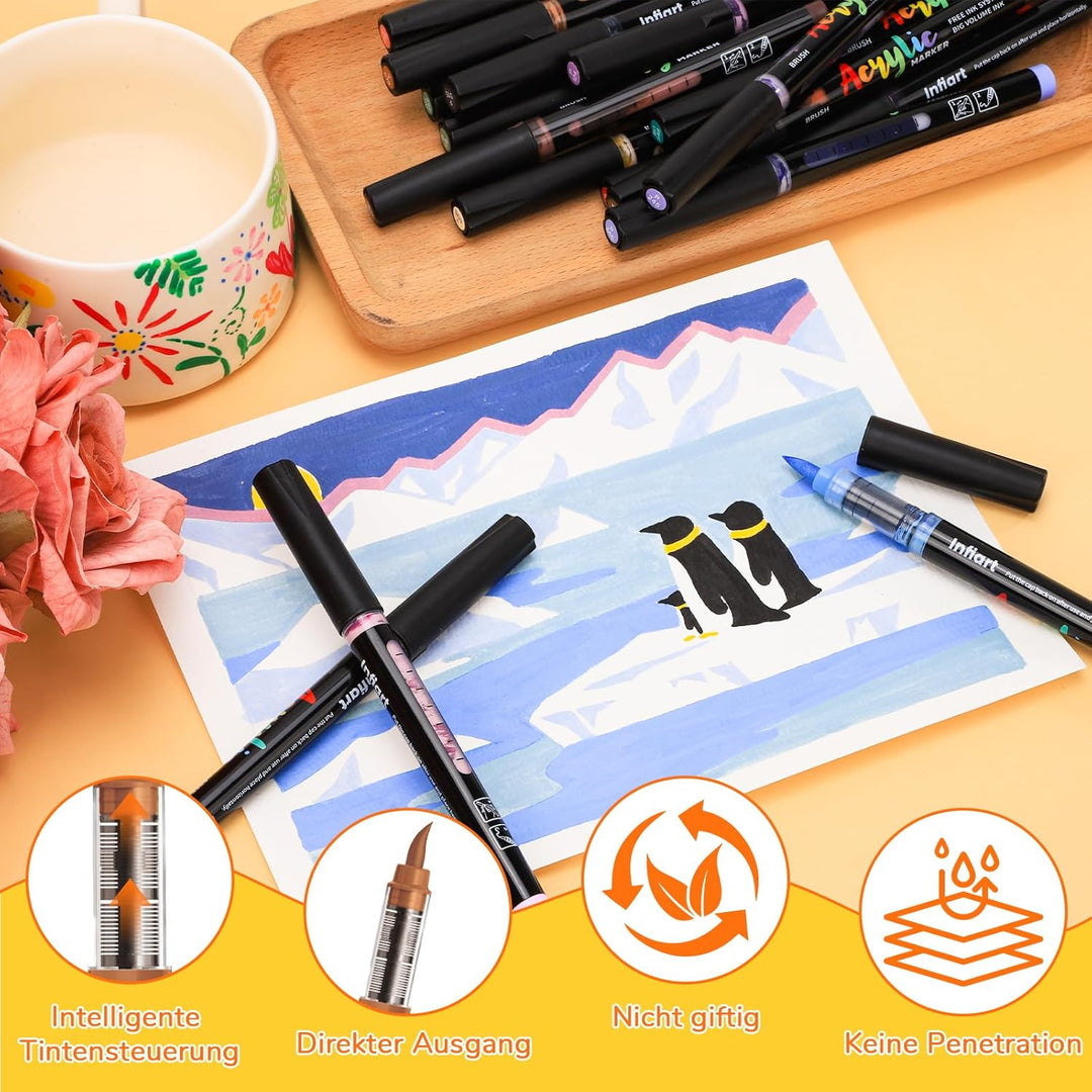Infiart 80 Farben Acryl Farbe Marker Pinsel Spitze Automatische Tinte Steuerung Farbe Stifte Schnell