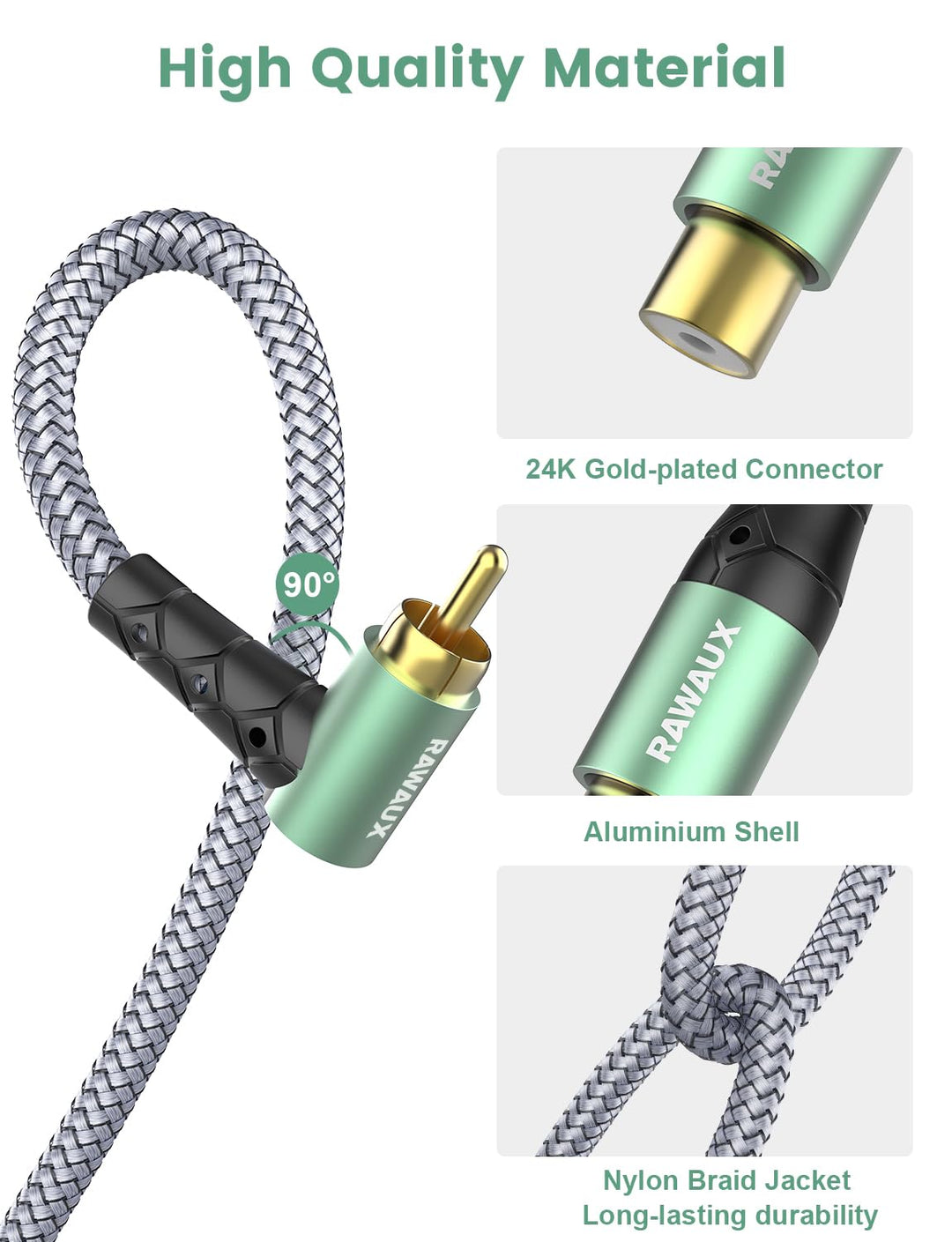 Cinch Verlängerung Kabel 2M, 90 Grad Gewinkelt Cinch Audiokabel Stecker zu Buchse Stereo Subwoofer K