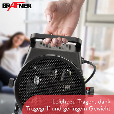 Grafner Keramik Heizlüfter mit 2000 Watt 2KW, 3 Heizstufen, automatischer Thermostat, kraftvoller Tu