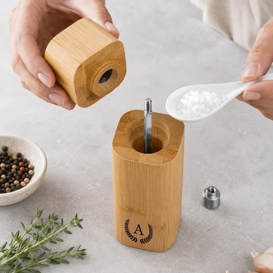 Maverton Bambus Salz und Pfeffermühle mit Aufdruck - Hochzeitsgeschenke für Brautpaar - personalisie