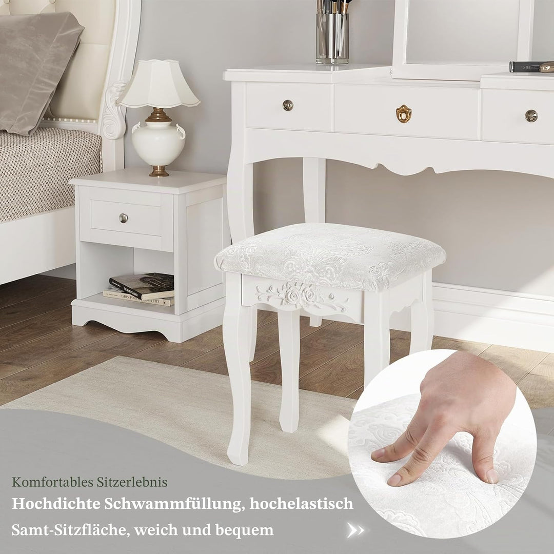 WOLTU MB6015cm Schminkhocker, Sitzhocker, Hocker Landhaus Hocker, Polsterhocker, MDF Holz, Weiss lac