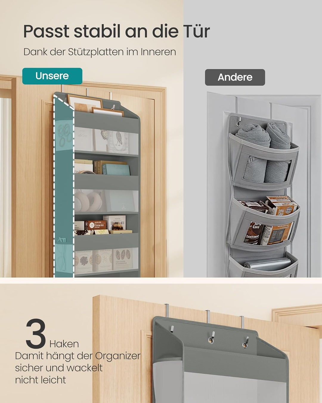 SONGMICS Tür-Organizer, je 5 Fächer, Hängeregal faltbar, Hängeorganizer, Metallhaken, Hängeaufbewahr