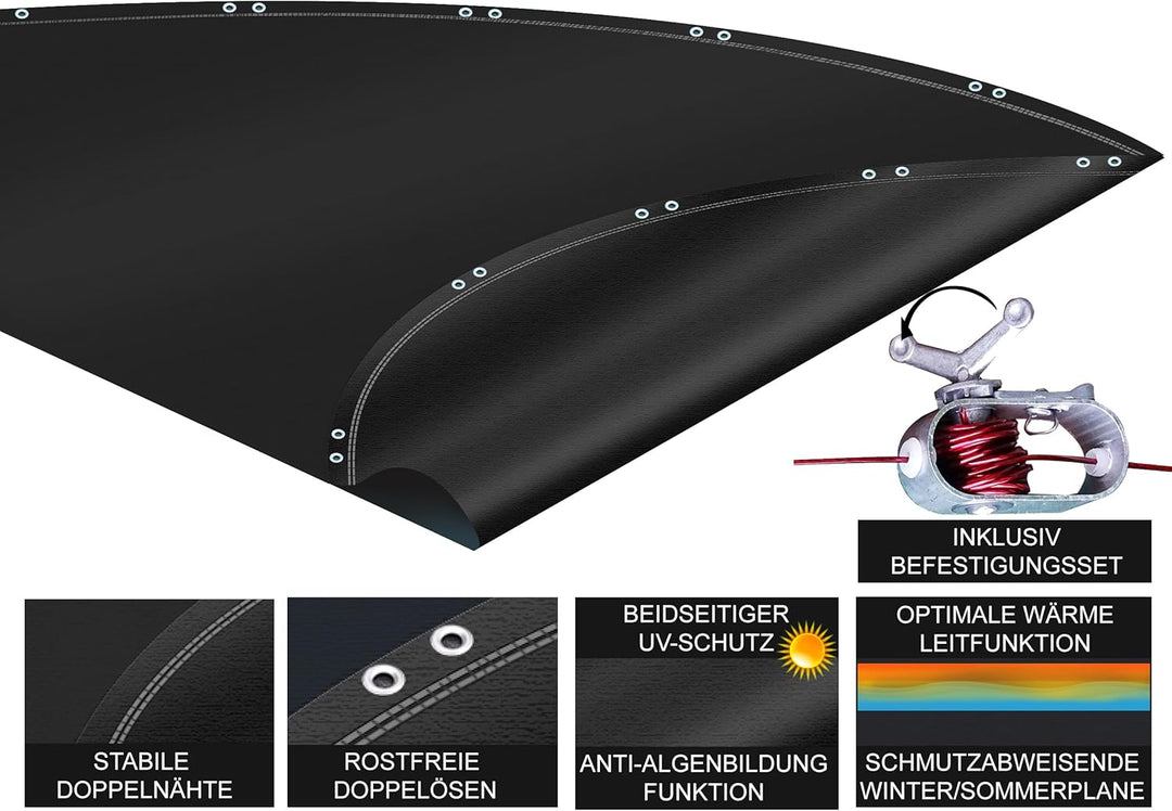 QUICK STAR Poolabdeckung Rund für 366-400 cm Pools | Planenmass Ø 460 cm | Schwarz | Sommer & Winter