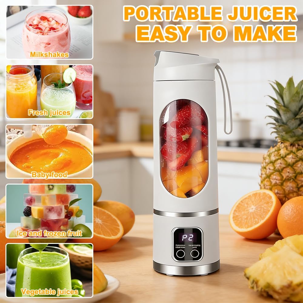 Mixer Smoothie Maker To Go, 450ML Tragbarer Mixer, 1500mAh Portable Blender mit LED 12 Klingen, Mini