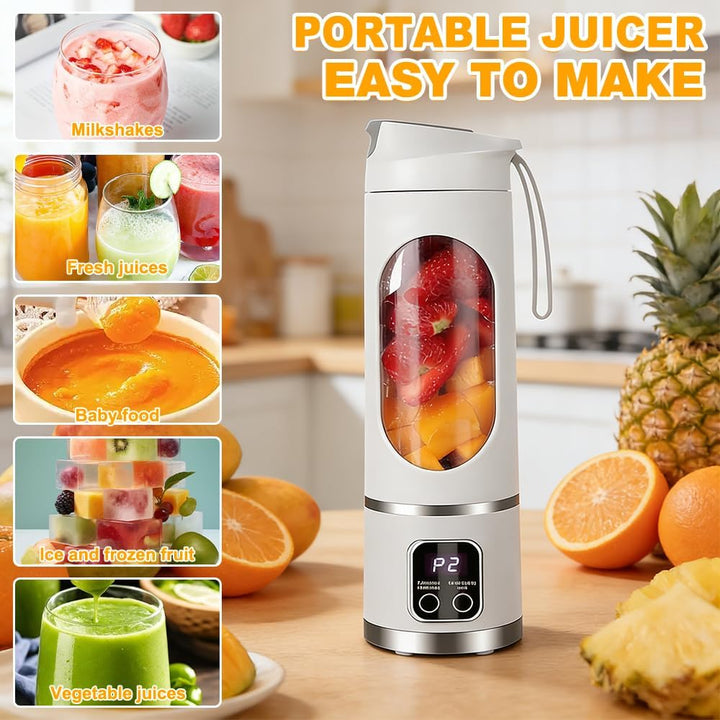 Mixer Smoothie Maker To Go, 450ML Tragbarer Mixer, 1500mAh Portable Blender mit LED 12 Klingen, Mini