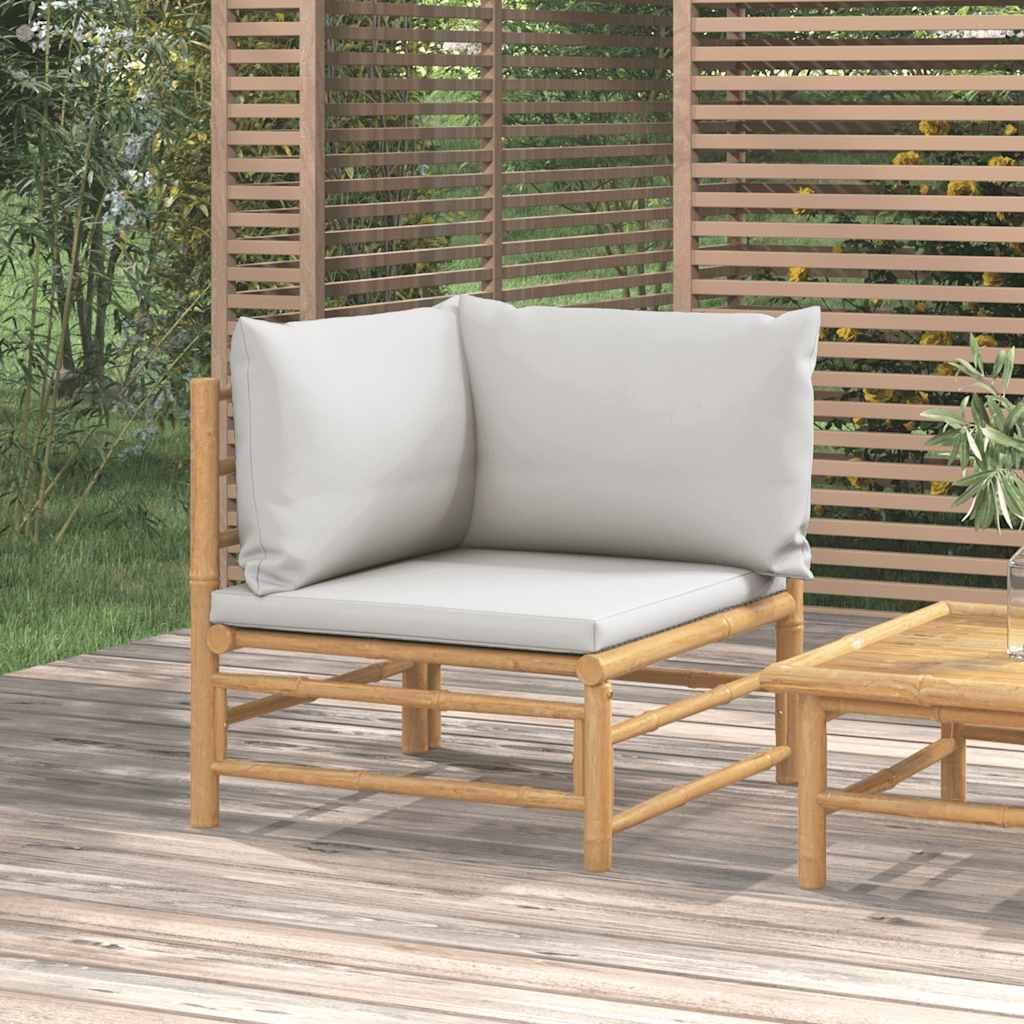 vidaXL Garten-Ecksofa mit Hellgrauen Kissen Bambus Ecksofa Hellgrau, Ecksofa Hellgrau