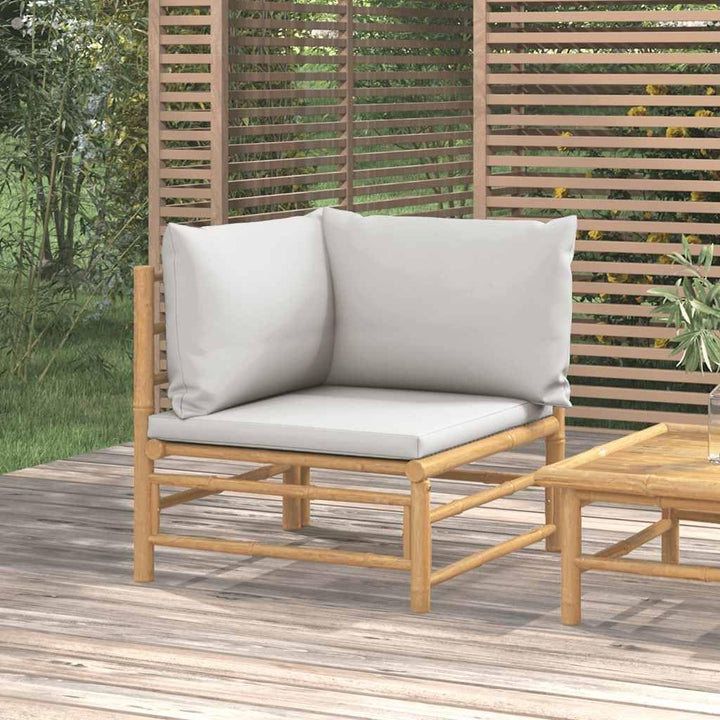 vidaXL Garten-Ecksofa mit Hellgrauen Kissen Bambus Ecksofa Hellgrau, Ecksofa Hellgrau