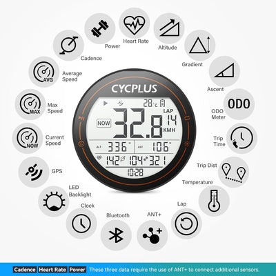 CYCPLUS Fahrradcomputer GPS Fahrradtacho Kabellos, Wasserdicht IPX6 Fahrrad Computer ANT+ Drahtloser