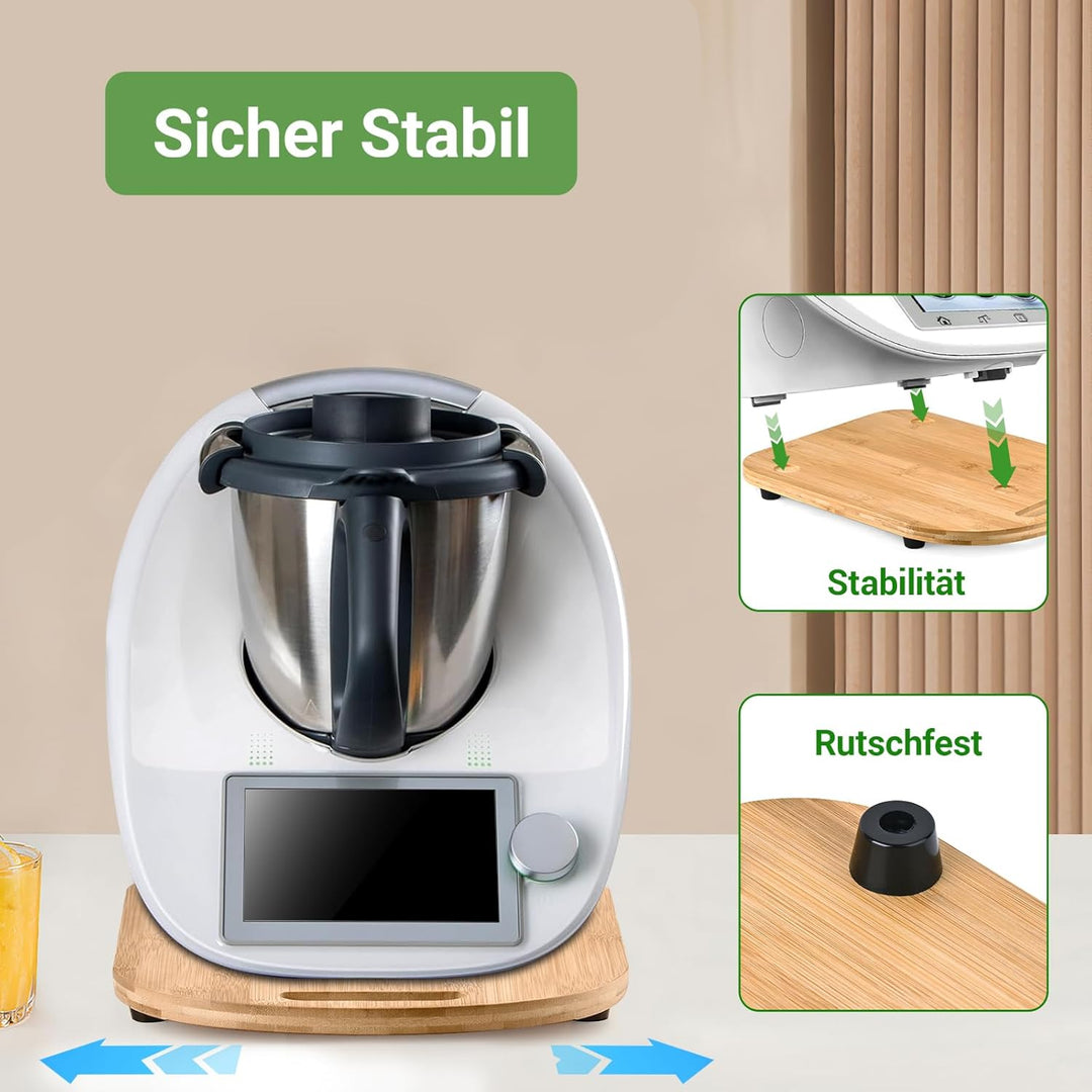 CHEPULA Gleitbrett für Thermomix TM6 / TM5, Premium Bambus Brett für Thermomix mit Rollen, Schnelles