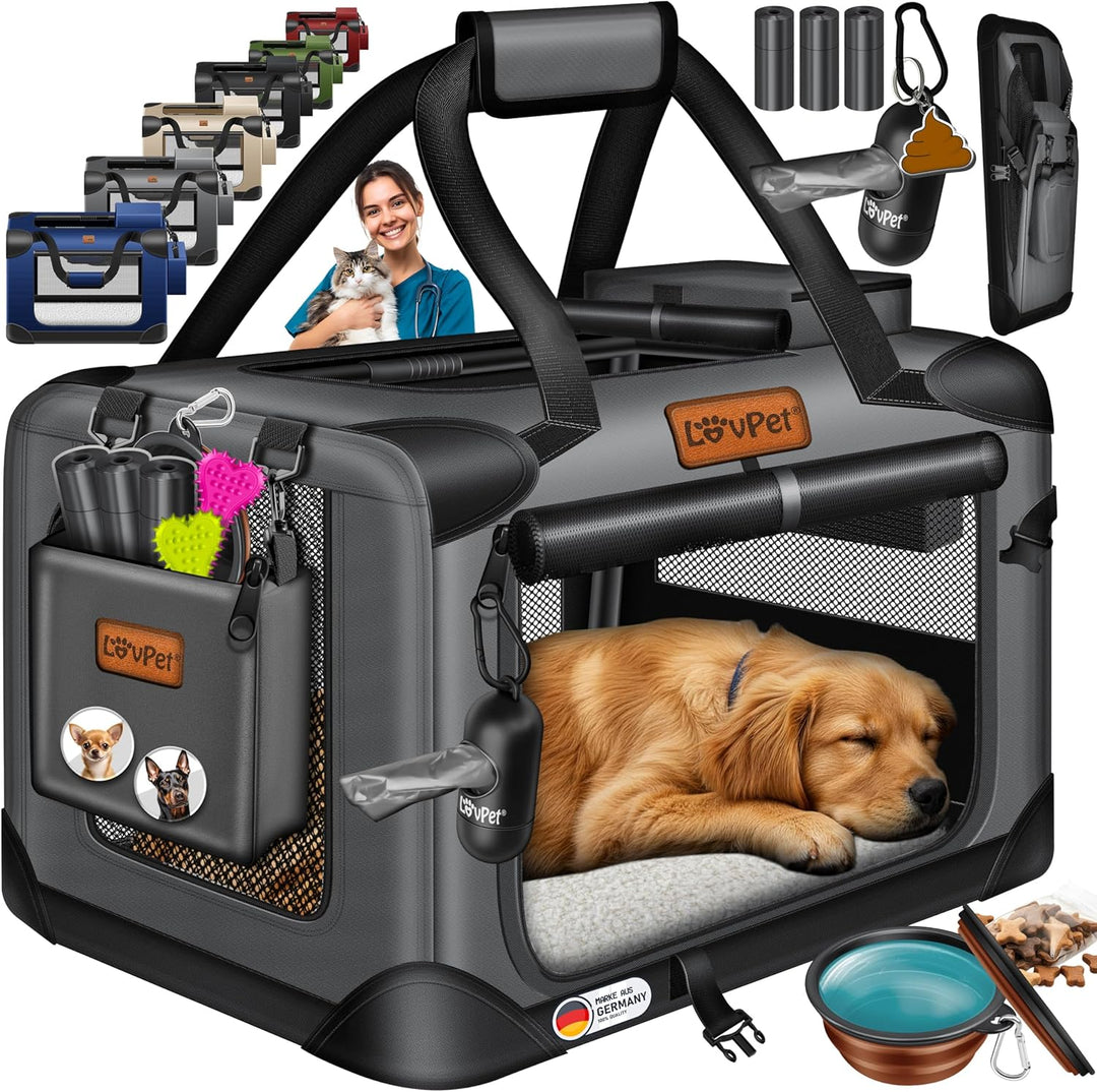 Lovpet® Transportbox Hund Katze Transporttasche S 49,5x34,5x35cm | Hunde-Tragetasche Faltbare Katzen