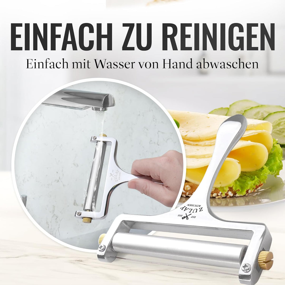 Zulay Käseschneider mit einstellbarer Dicke - Draht-Käseschneider für Mozzarella, Cheddar, Gouda - R