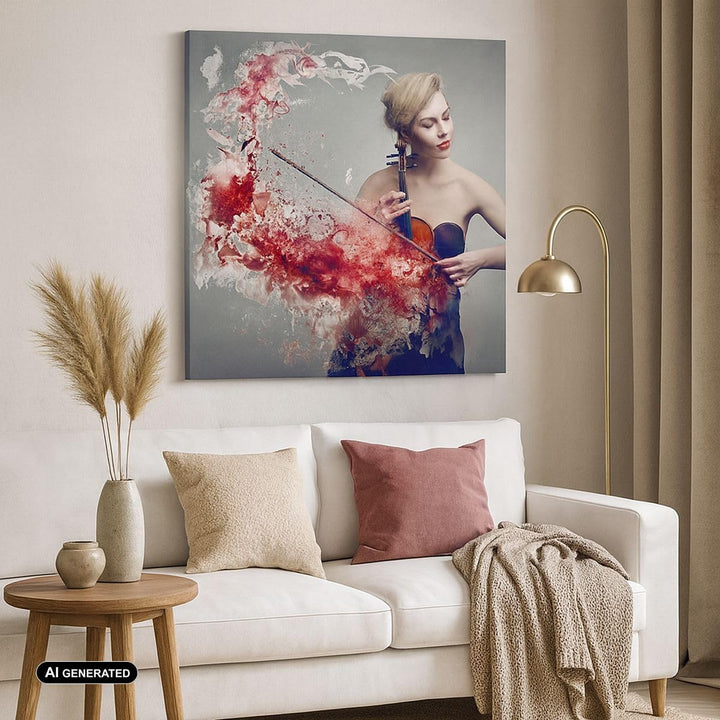 Bilder auf Leinwand Frau Violine Musik Instrument Leinwandbild 60x60cm Wandbilder Dekoration Wohnzim