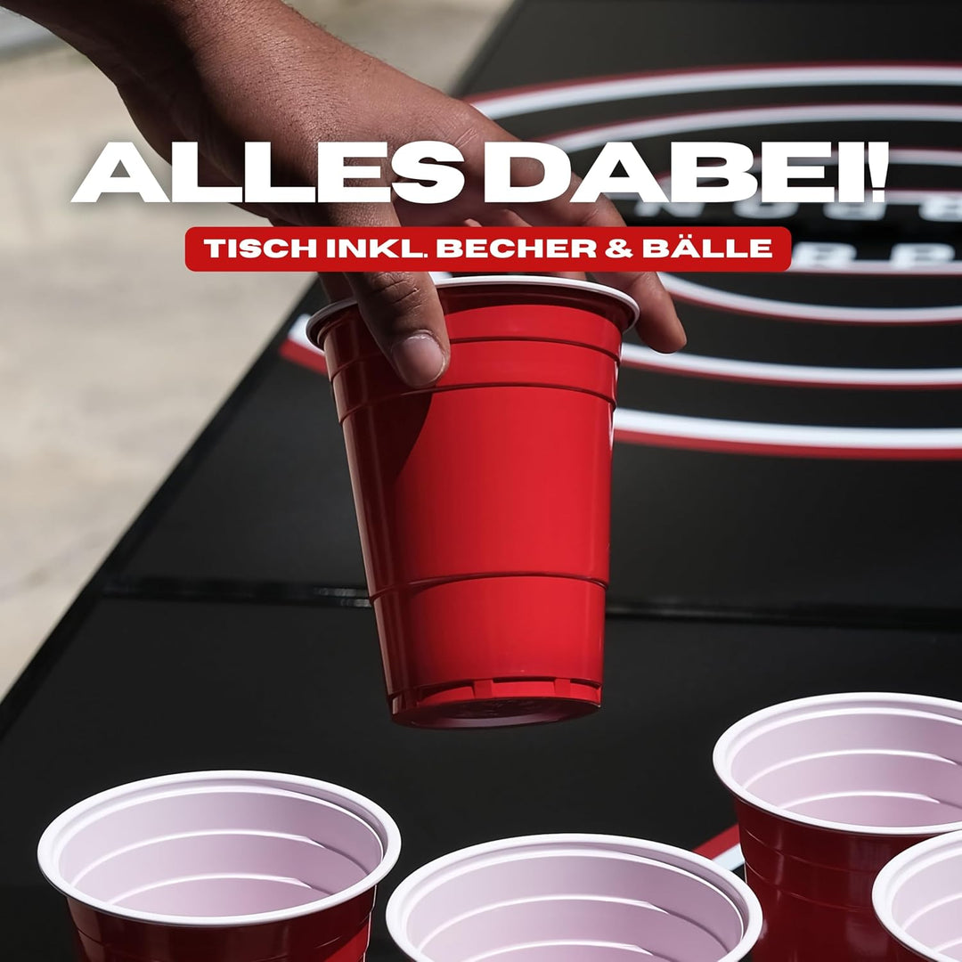 Bierpong Tisch Set | Klappbarer Tisch inkl. 50 Bechern &amp; 8 Bällen | Wasserabweisend &amp; Kratzfest | Tr