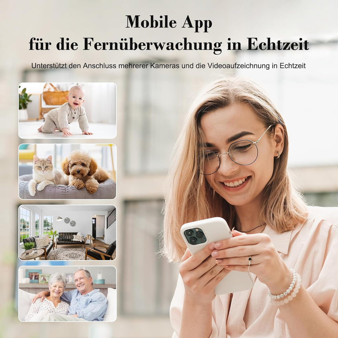 4K Mini Kamera, 2.4 WiFi Überwachungskamera Innen Akku