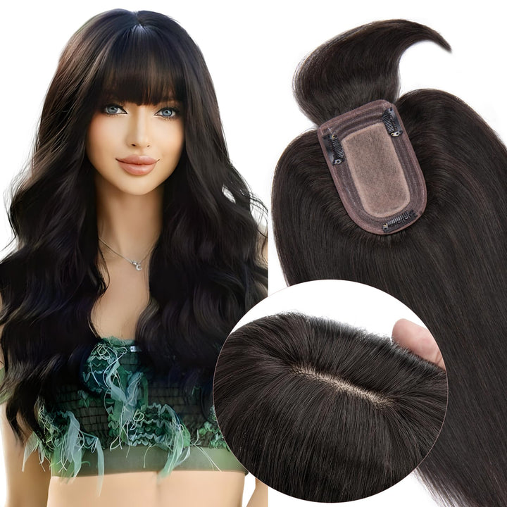 Topper Extensions mit Fringe Haartopper für Frauen 150% dichte Haarteile Clip in 7 * 13cm Basis weic