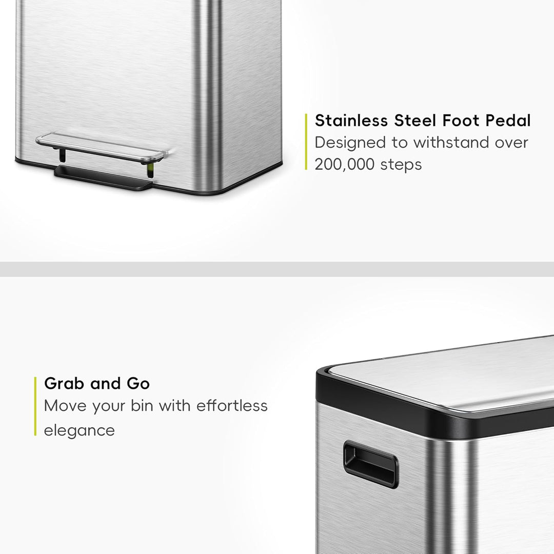 EKO Ecocasa Mülltrennsystem, Rostfreier Stahl, Silber/Schwarz/Grün, 15L 15L+15L, 15L+15L