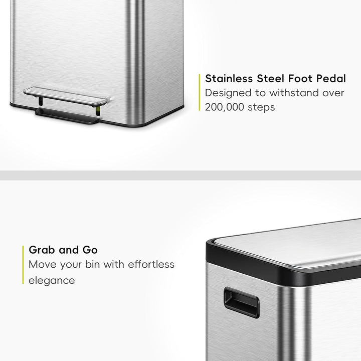 EKO Ecocasa Mülltrennsystem, Rostfreier Stahl, Silber/Schwarz/Grün, 15L 15L+15L, 15L+15L