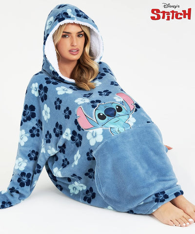 Disney Übergrosse Hoodie Decke Damen Stitch Oversized Kapuzenpullover Madchen Blau