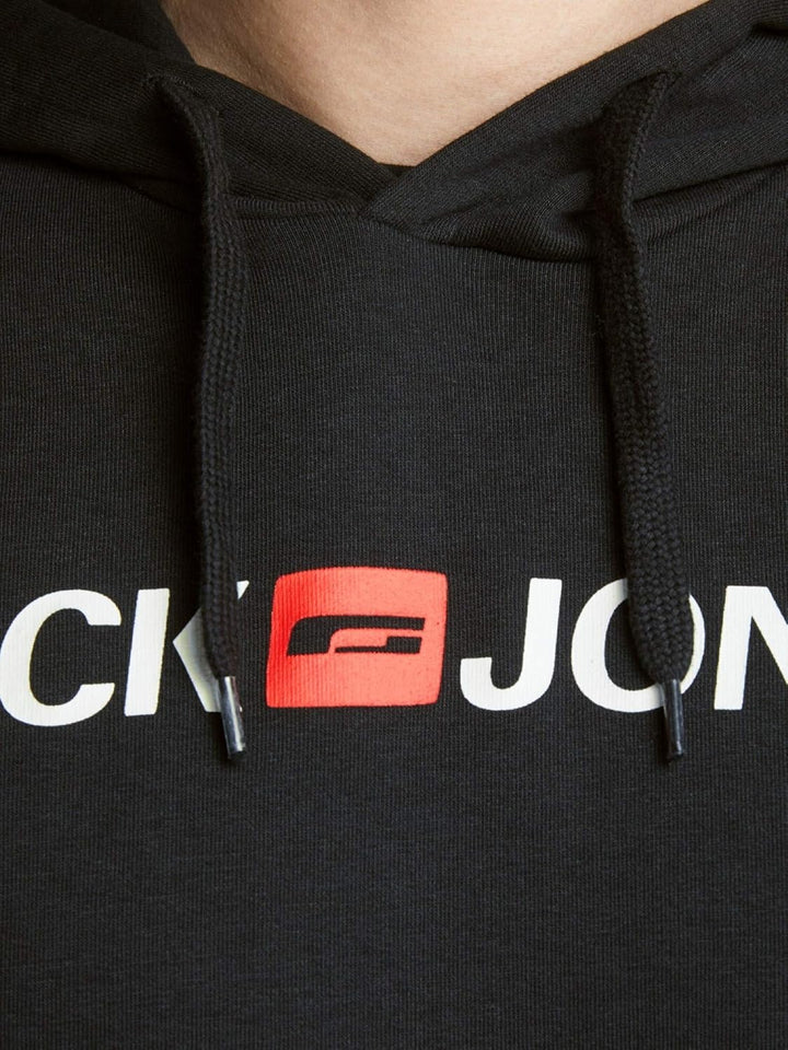 JACK & JONES Male Kapuzenpullover Logo Kapuzenpullover S Schwarz (Black Detail: Reg Fit), S Schwarz