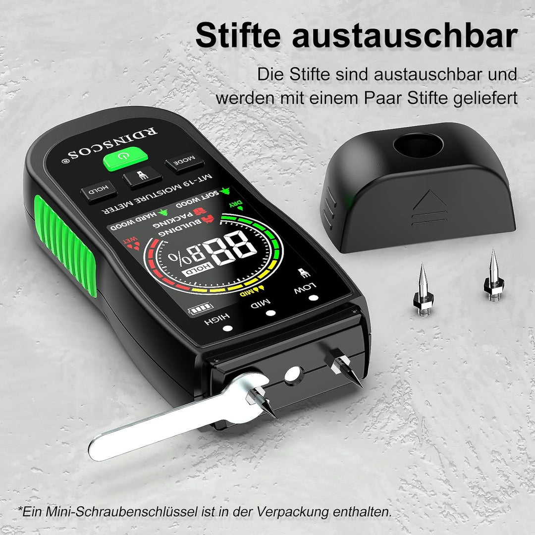 Holzfeuchtemessgerät Brennholz RDINSCOS Holz Feuchtigkeitsmesser Hold-Funktion Feuchtigkeitsmessgerä