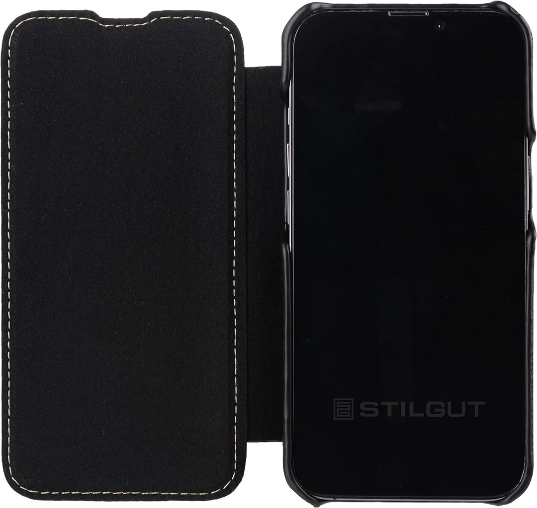 STILGUT Book Case kompatibel mit iPhone 13 Mini (5.4“) Hülle aus Leder zum Klappen, Klapphülle, Hand