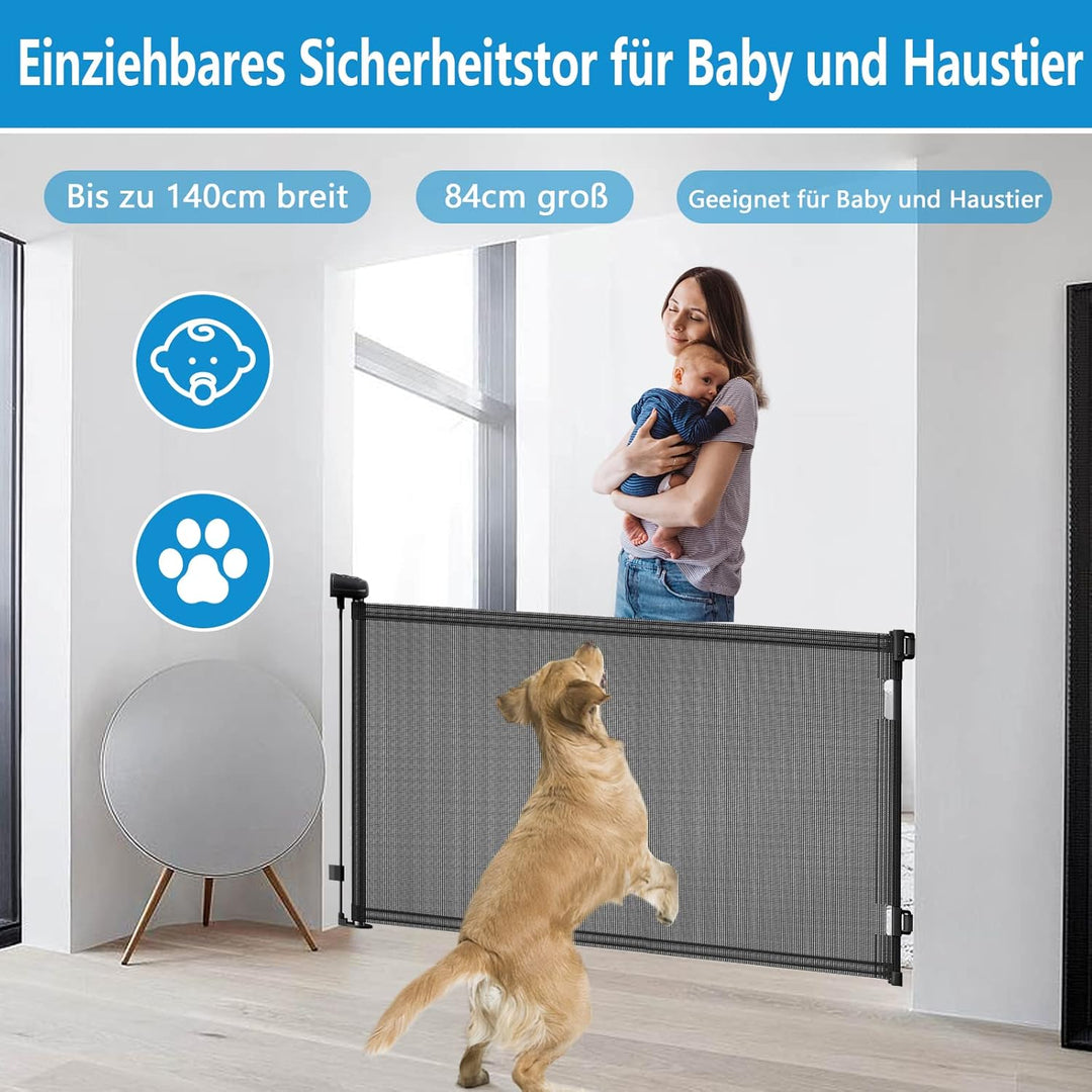 Treppenschutzgitter Ausziehbare für Babys,0-140cm,83cm Hoch Baby Absperrgitter Treppenschutzrollo,Ei