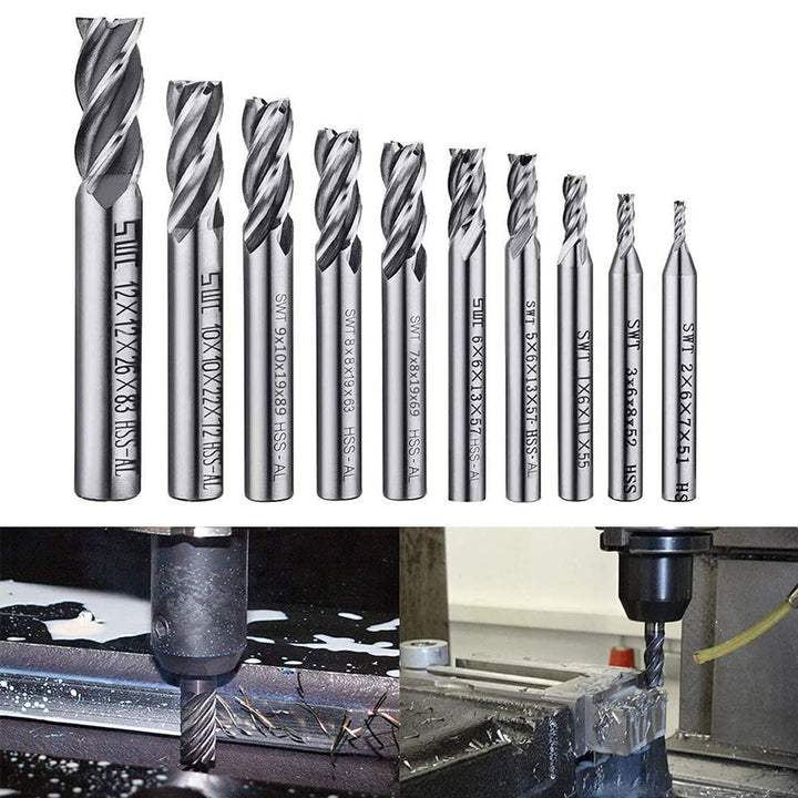 ASNOMY 10Stück HSS Schaftfräser CNC Drehmaschine geraden Schaft 2-12 mm, 4 Flöte Spiralfräser Schnei