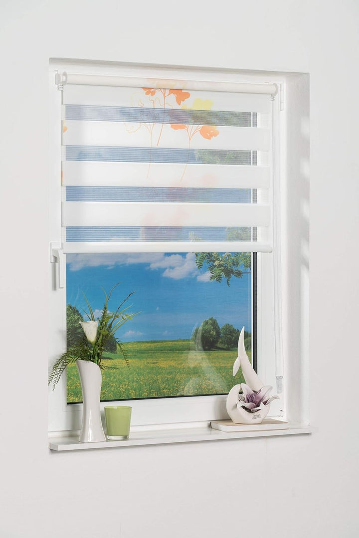 K-home Klemmfix Doppelrollo Denia ohne Bohren Orange 100 x 150 cm (B x L) Design:Blume Blume (Orange