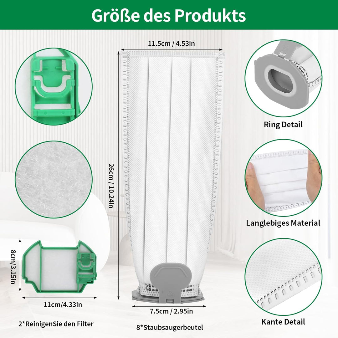 12 Stück Staubsaugerbeutel und 2 Filter für Vorwerk Kobold VK7 FP7 Premium Filtertüten Staubsauger A