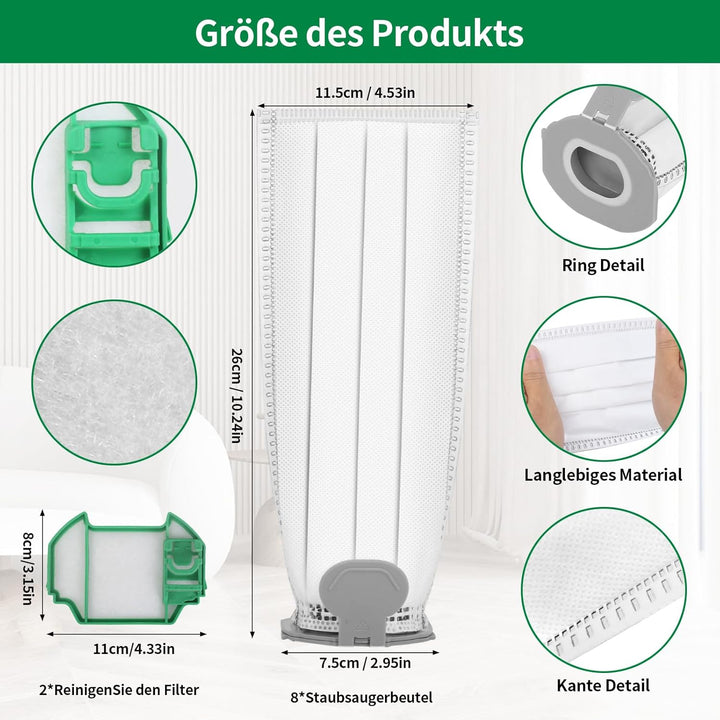 12 Stück Staubsaugerbeutel und 2 Filter für Vorwerk Kobold VK7 FP7 Premium Filtertüten Staubsauger A