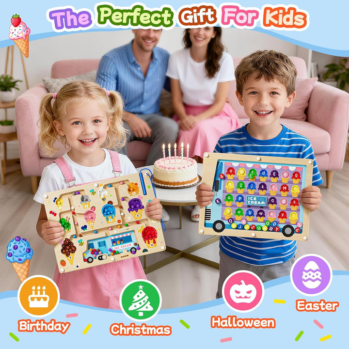 2-in-1 Magnetisches Eiscreme-Zahlen-Labyrinth Holzpuzzle für Kinder